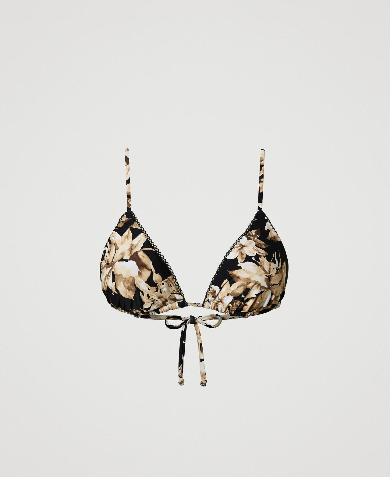 Triangle bikini top with print Black/Natural Beige Floral Print Woman 251LBMT22_12195_0S