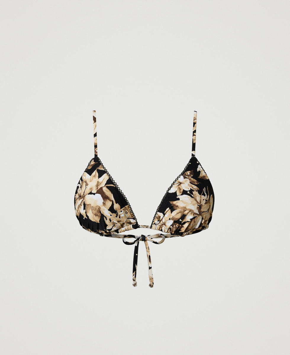 Triangle bikini top with print Black/Natural Beige Floral Print Woman 251LBMT22_12195_S0