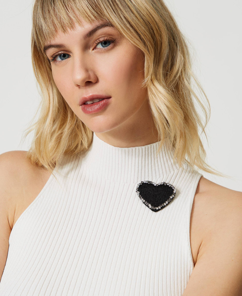 Striped top with brooch White Snow Woman 231TP3291_00282_01