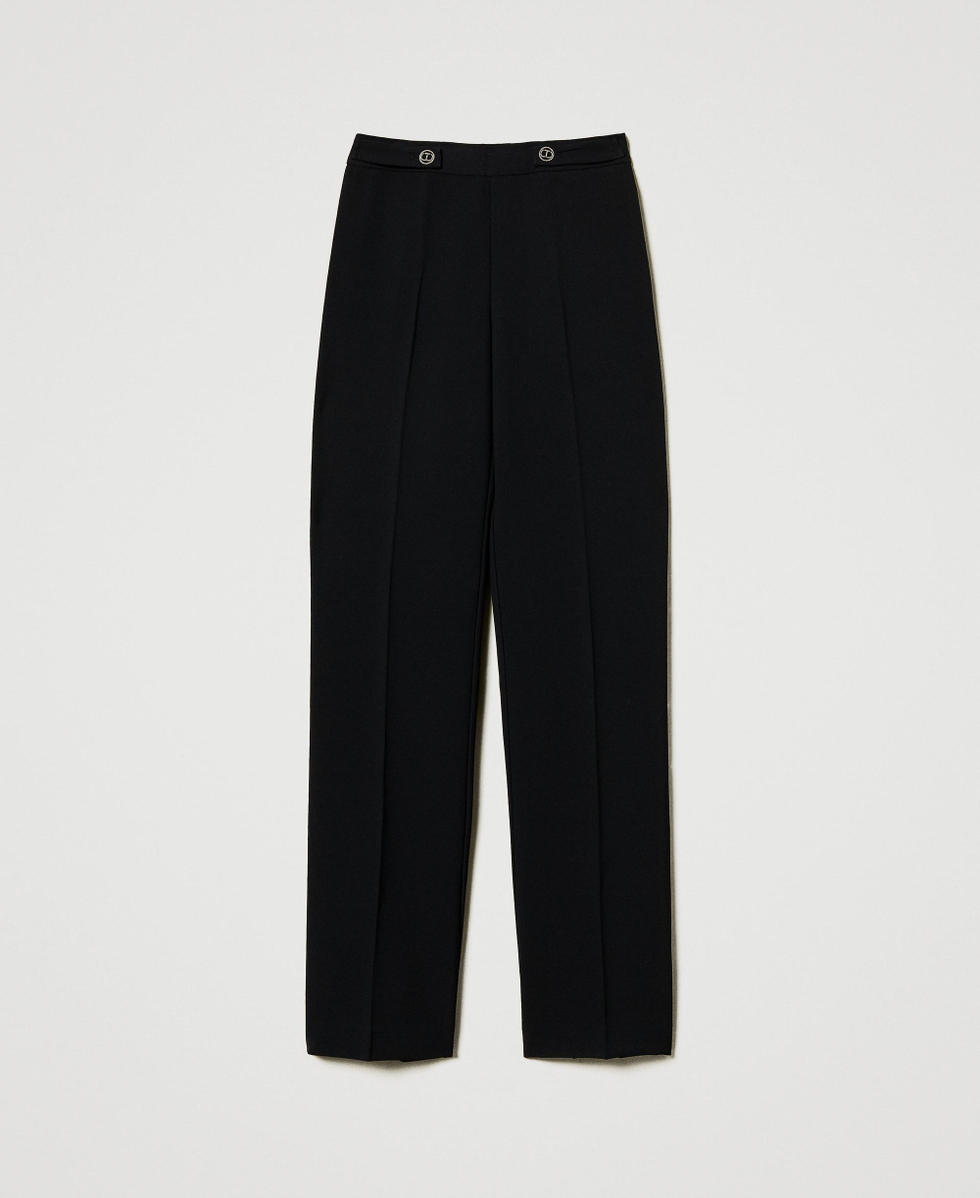 Strainght leg cady cr&ecirc;pe trousers Black Woman 242TP2351_00006_S0