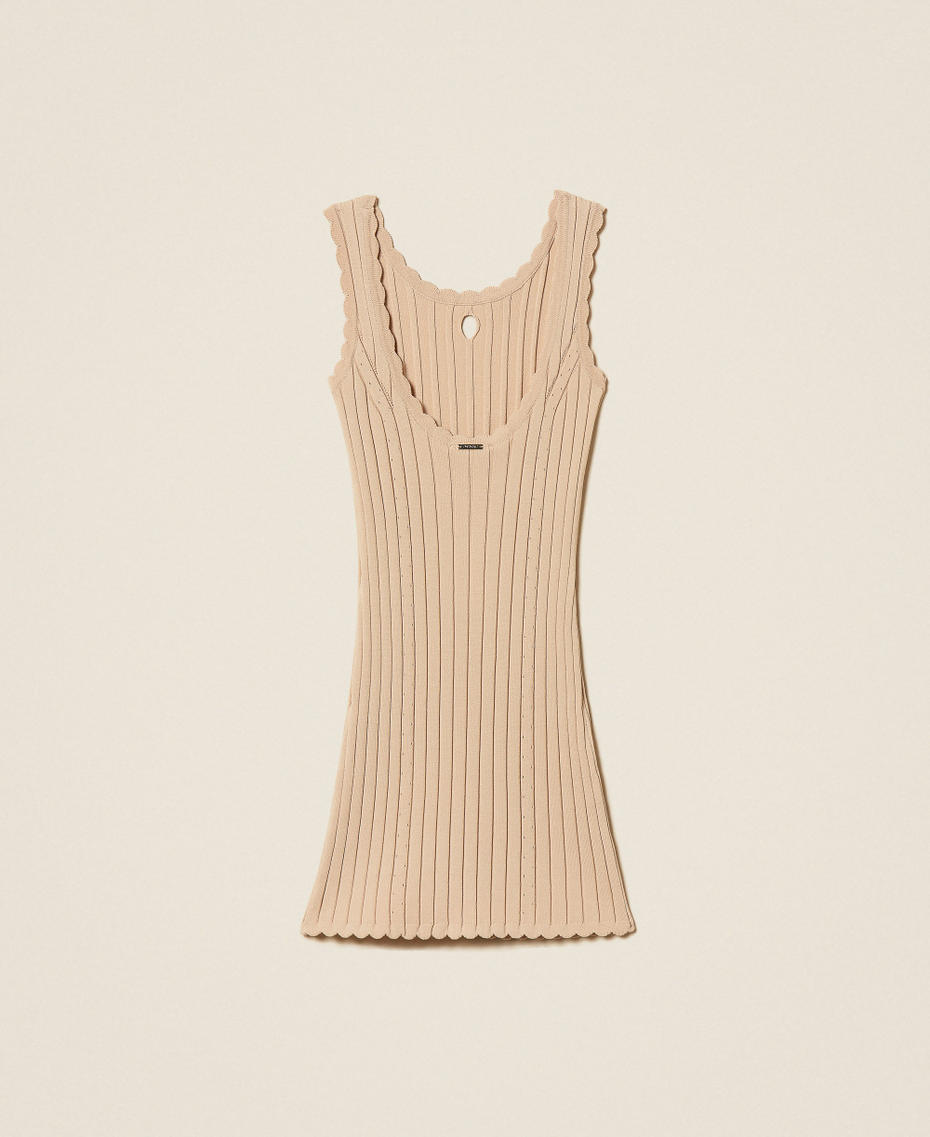 Kurzes Kleid in Rippstrick Safaribeige M&auml;dchen 261GJ3014_13191_S1