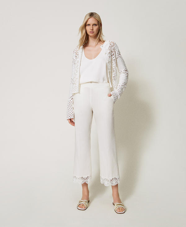 Cropped poplin trousers with lace