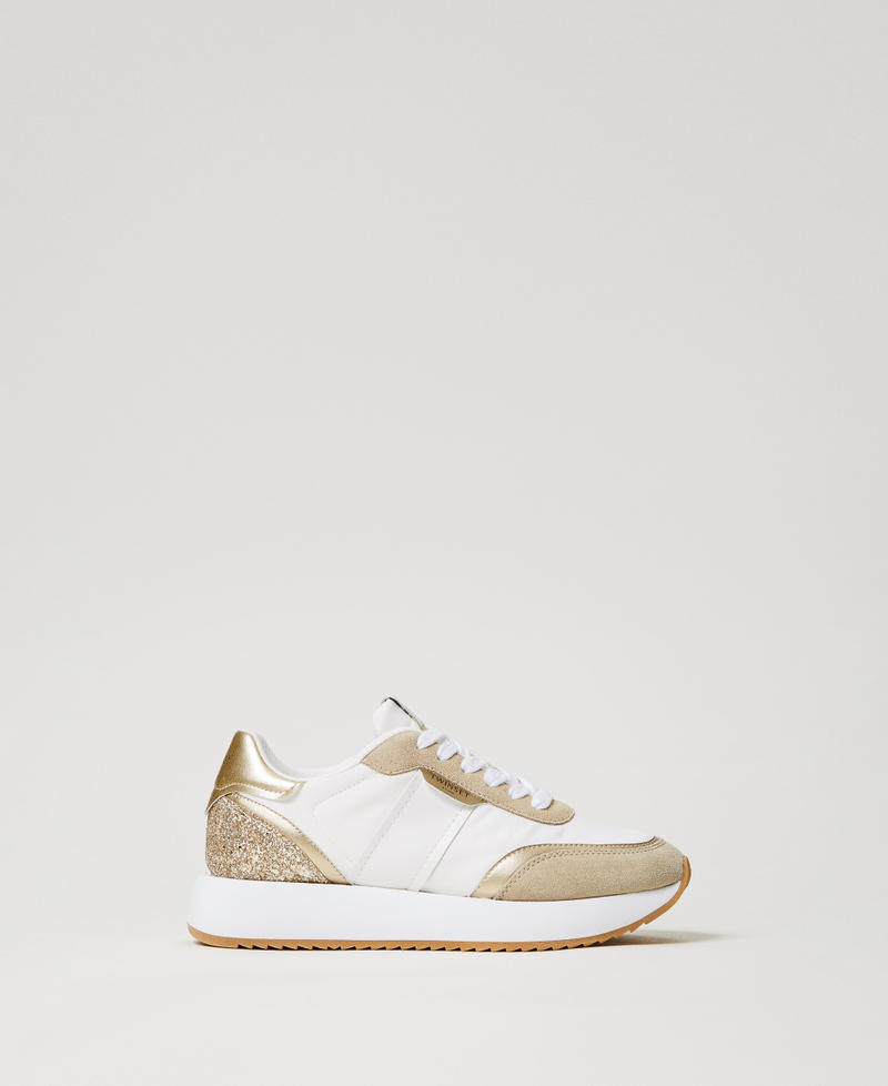 Running trainers with glitter Two-tone Optical White / Gold Woman 251TCP022_07049_01