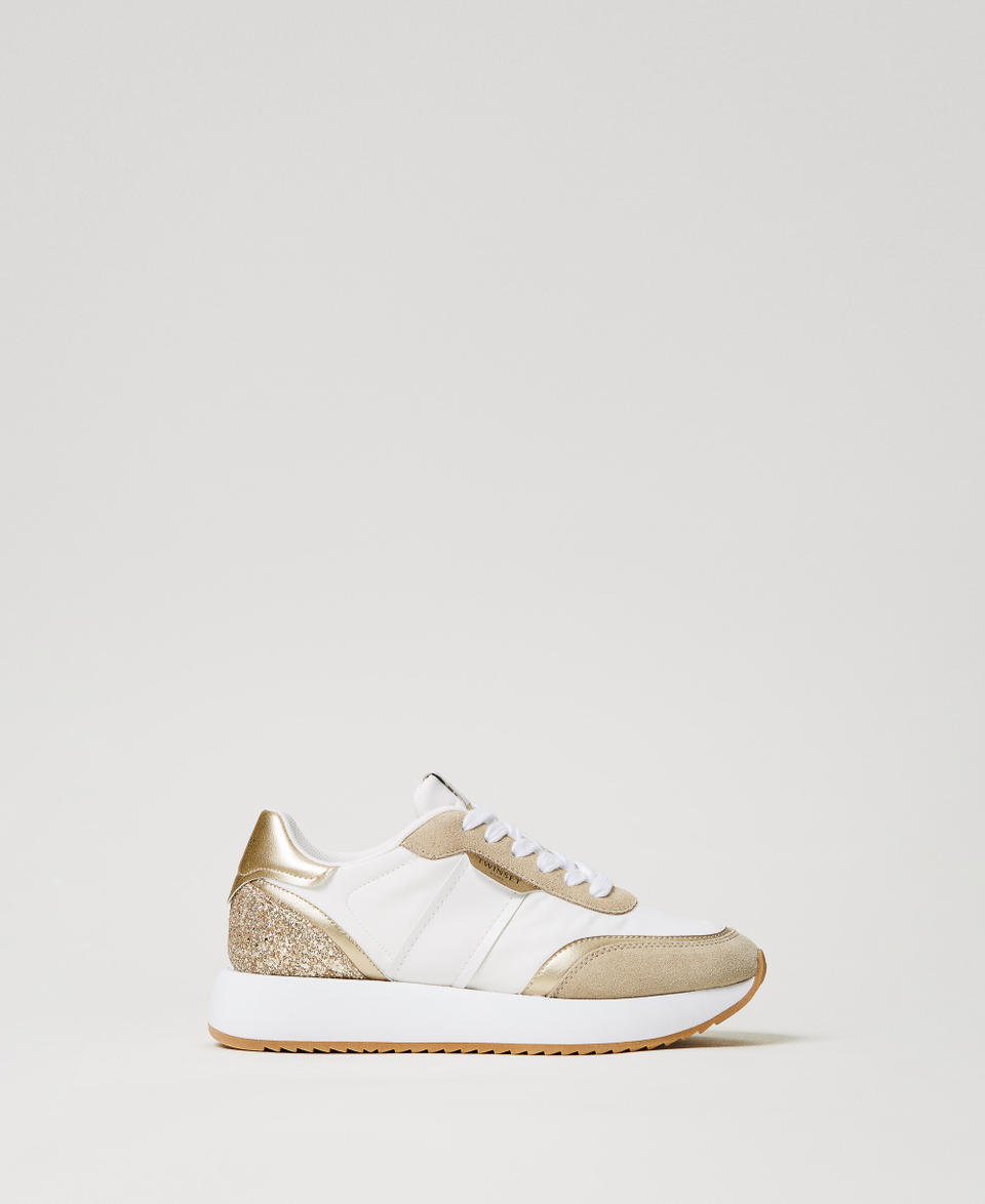 Running trainers with glitter Two-tone Optical White / Gold Woman 251TCP022_07049_01