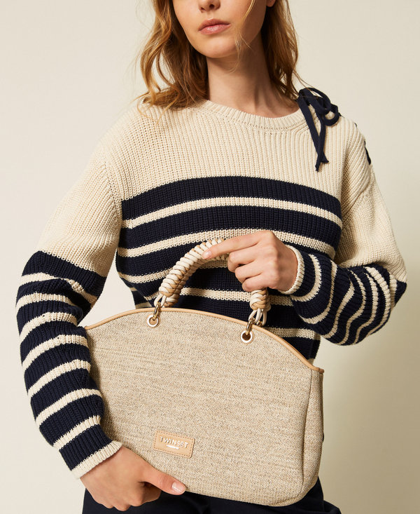 Raffia-effect bowler bag