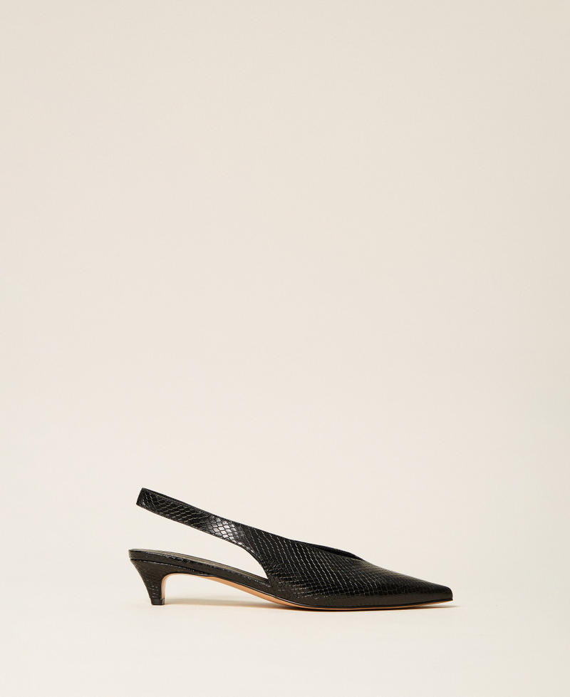 Slingback-Pumps aus Leder Pythonprint Schwarz Frau 262TCP150_13697_01