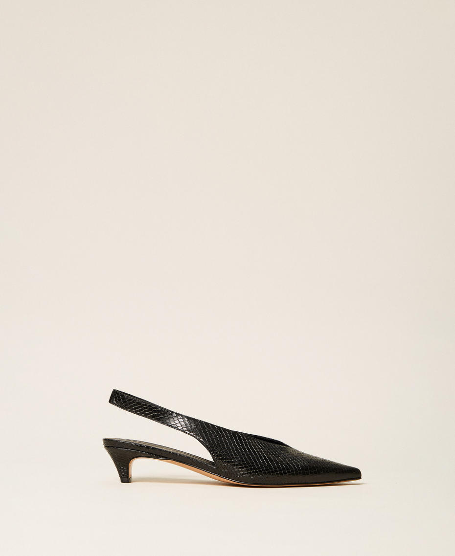 Slingback-Pumps aus Leder Pythonprint Schwarz Frau 262TCP150_13697_01