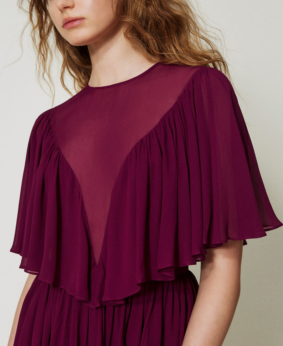 'Capri' short dress in georgette with ruffles “Red Plum” Purple Woman 251TS2072_05245_04