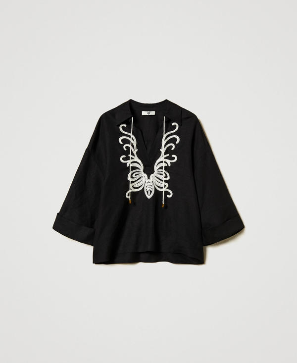 Blusa in misto lino con ricami