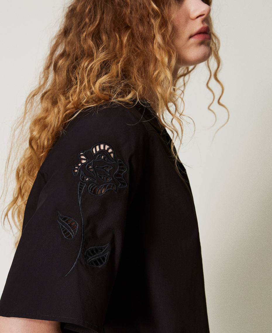 Cropped poplin shirt with embroidery Black Woman 251AX2090_00006_03
