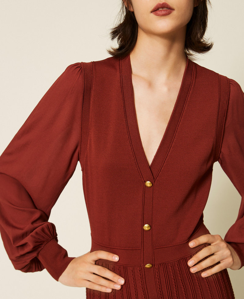Robe longue trompe-l&rsquo;&oelig;il en maille Marron "Cherry Wood" Femme 262TP3082_06501_04