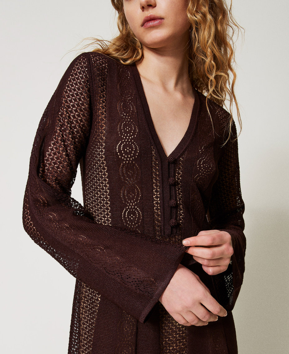 Robe longue en maille ajourée Coffee Femme 251TT3050_00203_04