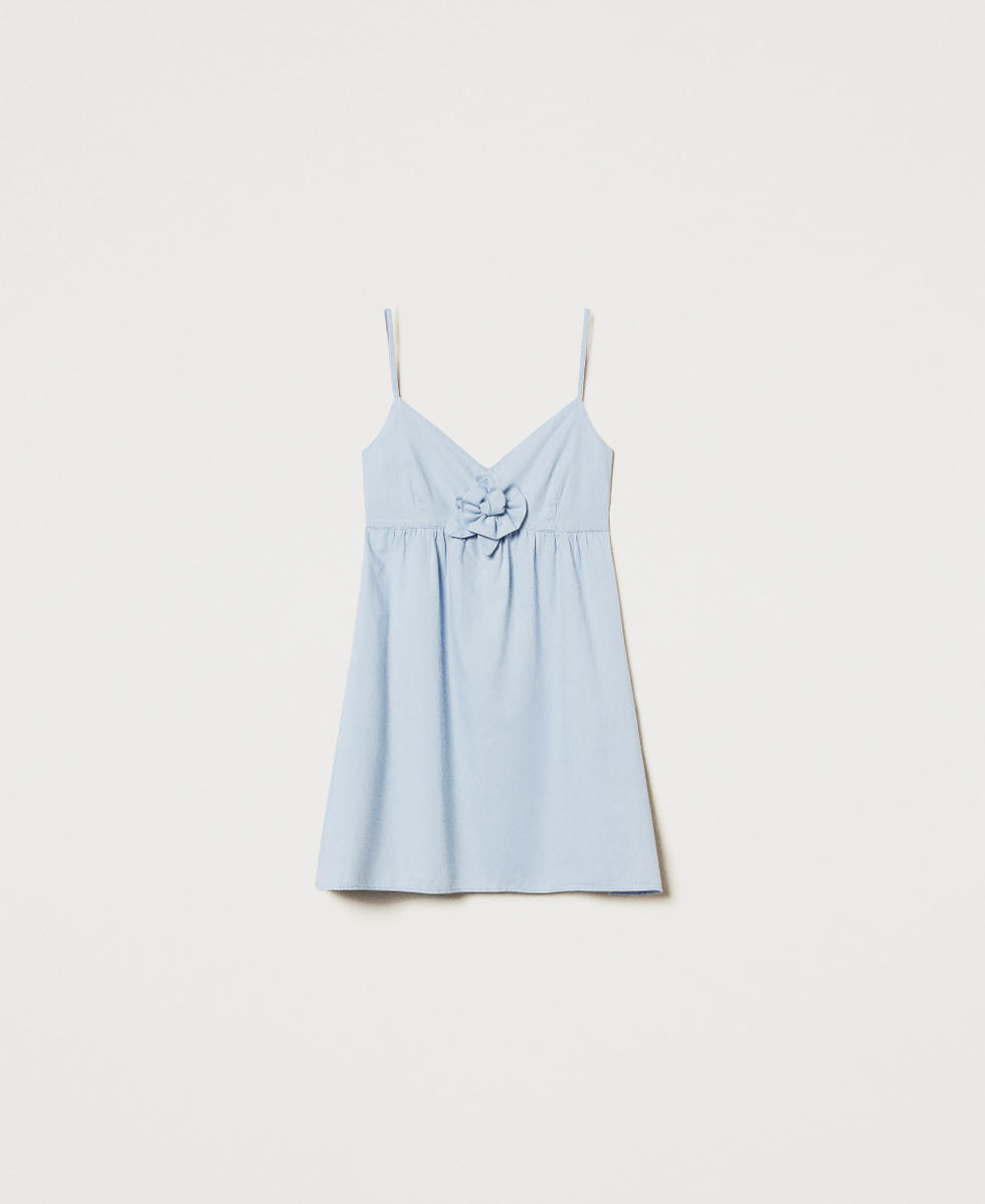 Robe courte en chambray avec rose appliqu&eacute;e Denim Bleu Clair Femme 251AX2064_07283_S0