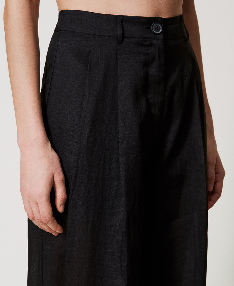 Pleated trousers in ramie Black Woman 251TF2031_00006_04