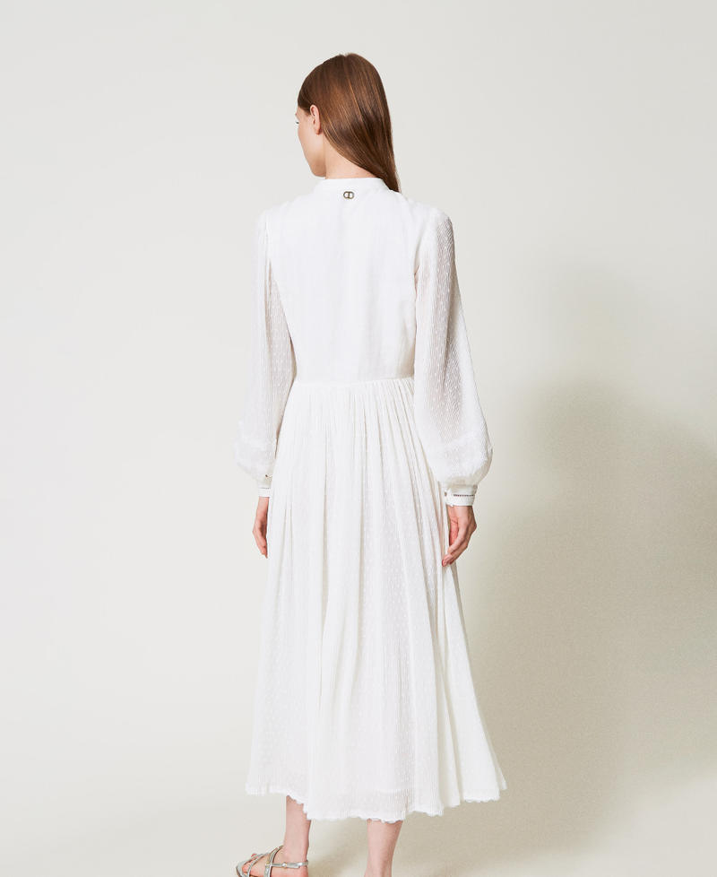 Maxikleid aus Leinenmischung und Plumetis Wei&szlig; Schnee Frau 251TP2063_00282_03