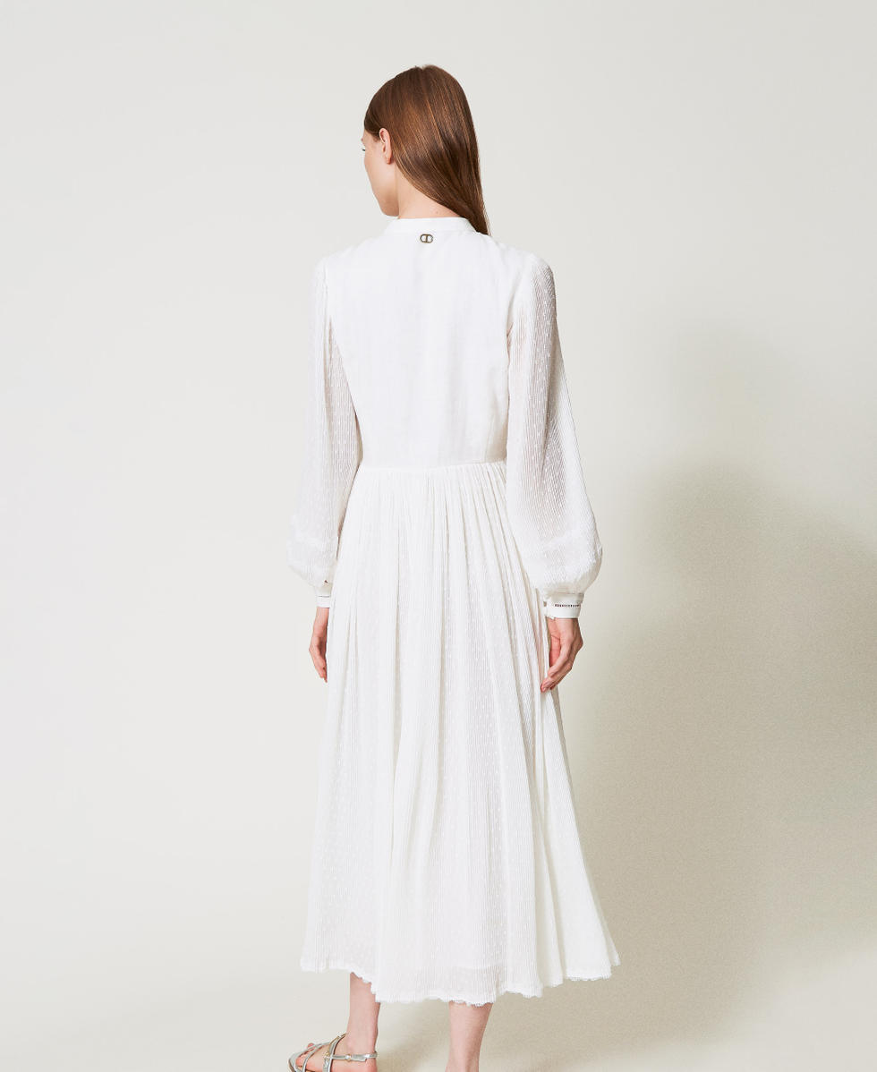 Vestido largo de lino mixto y plumetis Blanco Nieve Mujer 251TP2063_00282_03