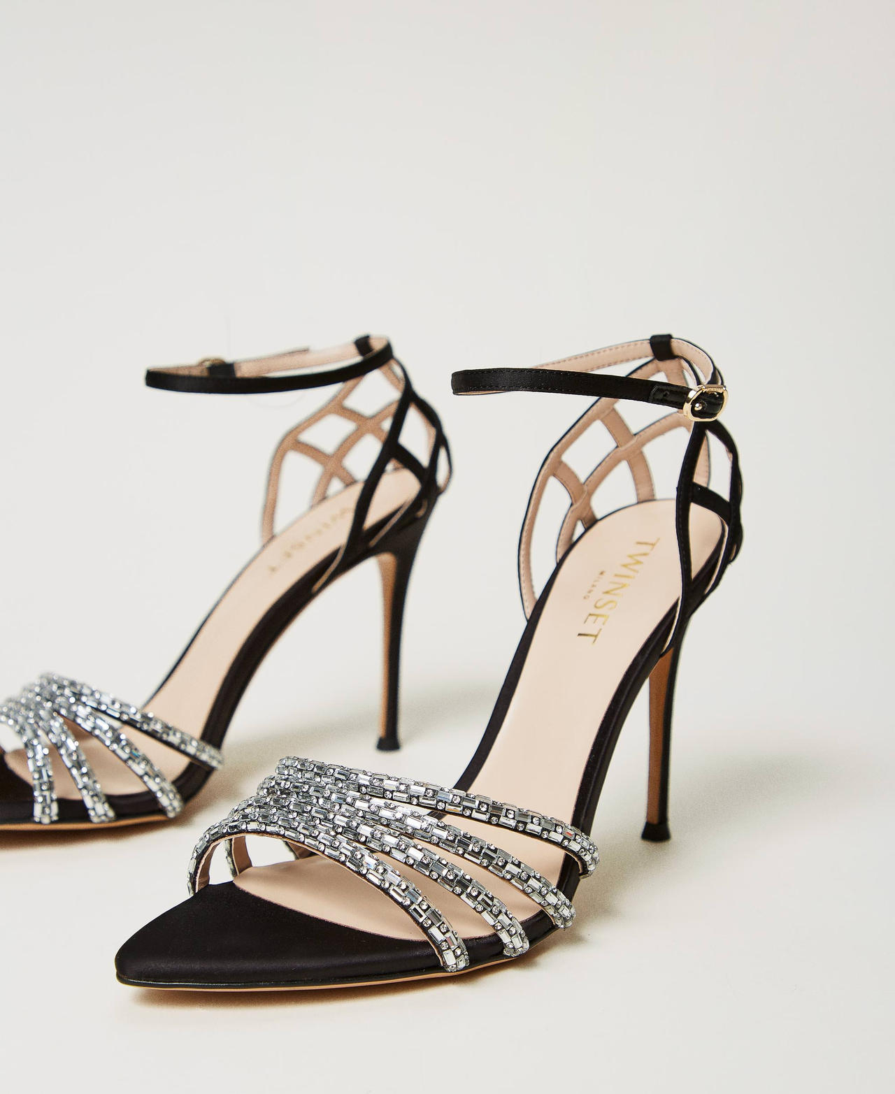 High-heeled cage sandals with rhinestones Black Woman 251TGT112_00006_02