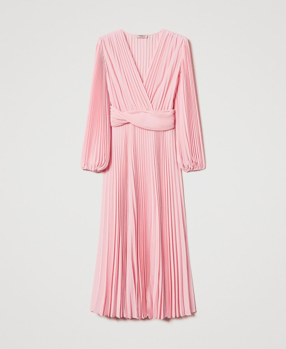 Robe longue en cr&ecirc;pe georgette pliss&eacute; Peach Femme 251TP2330_12142_S0