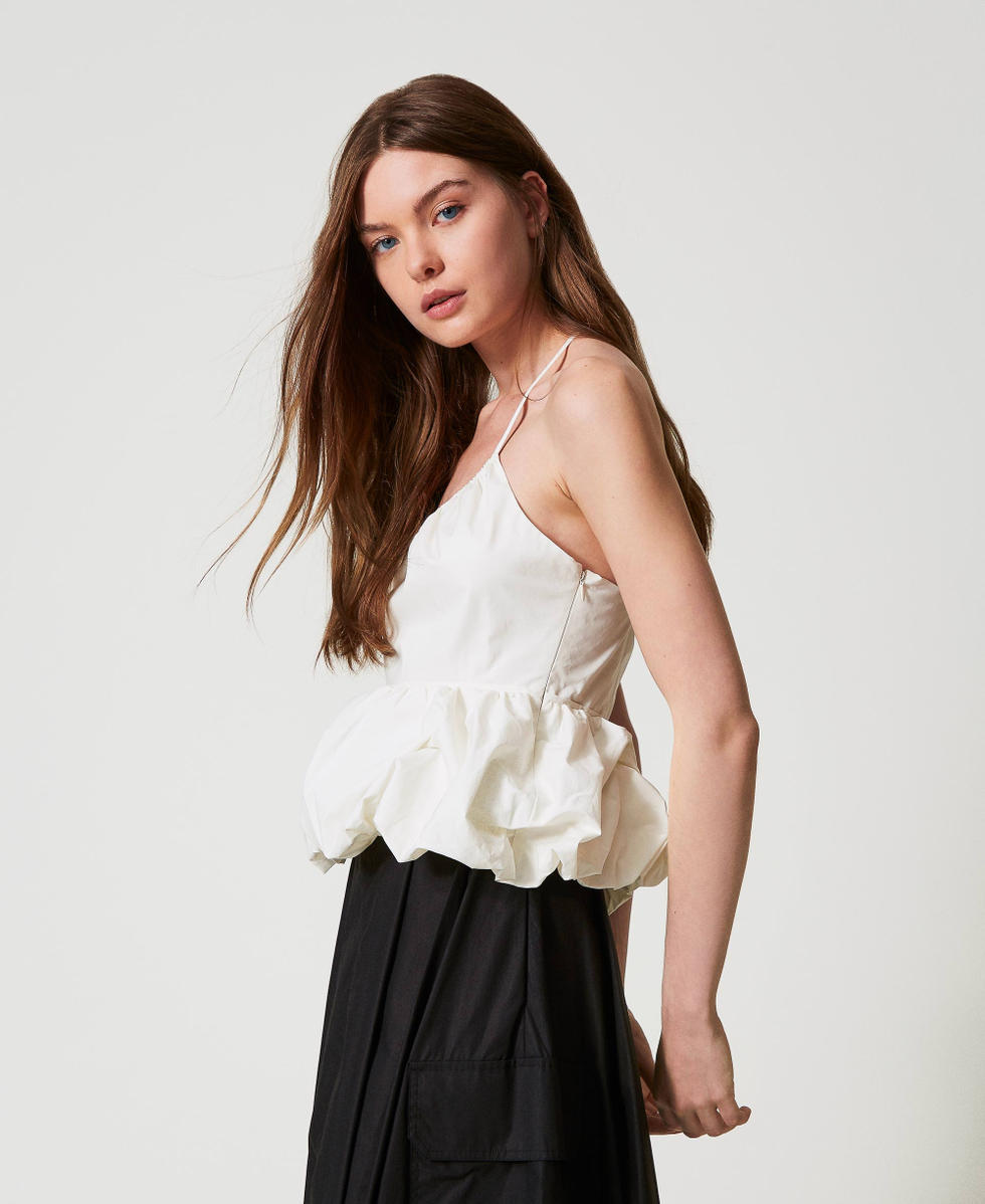 Top aus Popeline mit Volant Sugar Wei&szlig; Frau 251AP2302_00632_01