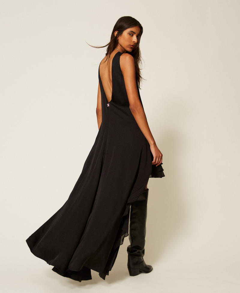 Myfo long asymmetric satin dress Black Woman 262AQ2083_00006_03