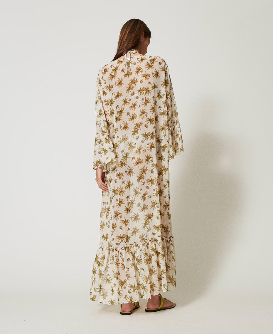 Georgette kaftan with palm print Mother of Pearl/Olive Leaf Palm Print Woman 251LB2ZEE_12196_03