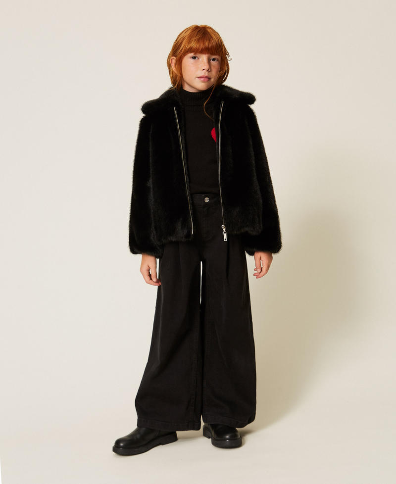 Turtleneck jumper with heart and logo Black/"Magenta" Heart Red Girl 262GJ3040_13774_T0