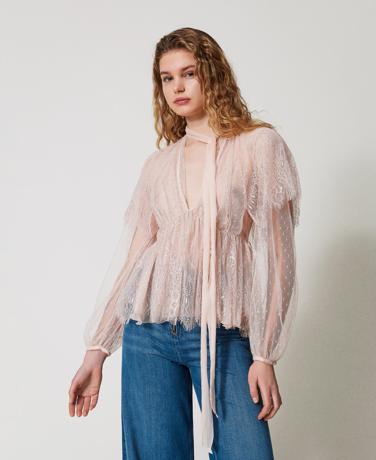 Blouse en dentelle et tulle plumetis Pretty Pink Femme 251TS2094_12370_01
