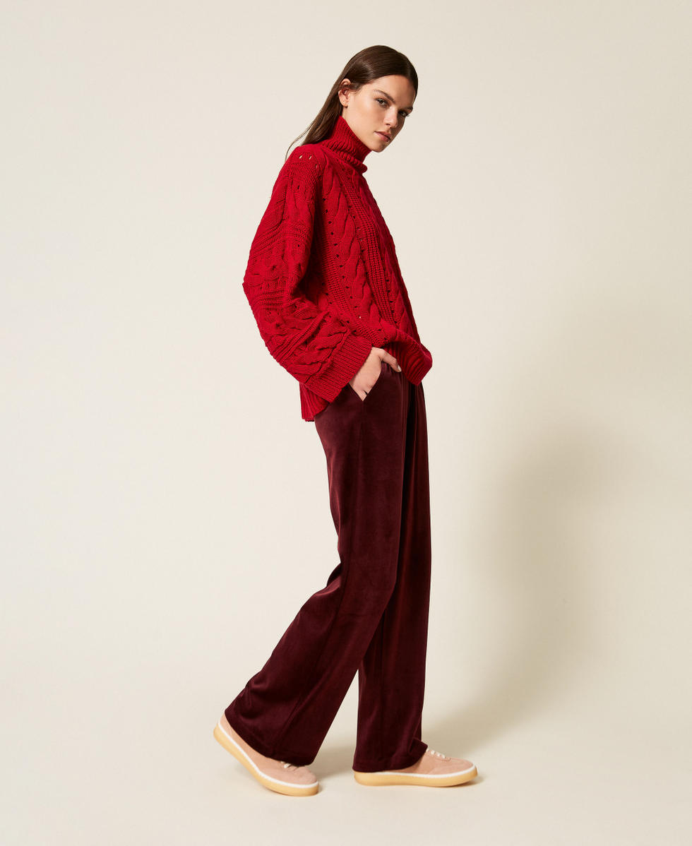 Wide chenille trousers Red Wine Woman 252LL2KEE_12818_02