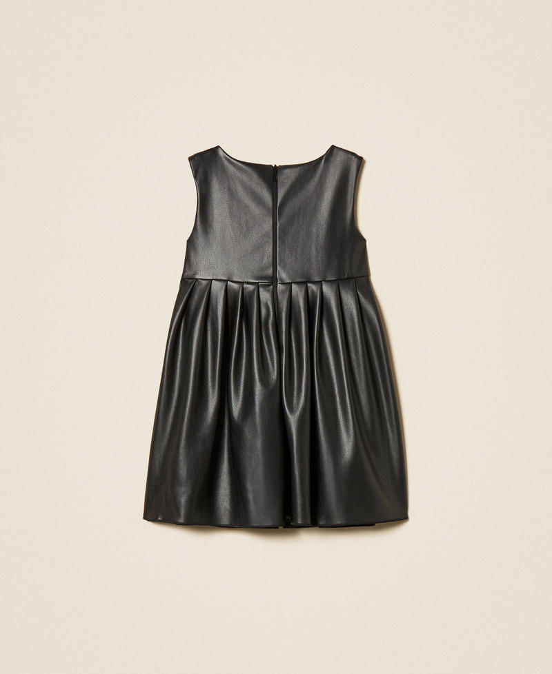 Girls' short faux leather dress with Oval T Black Girl 252GB2041_00006_S1