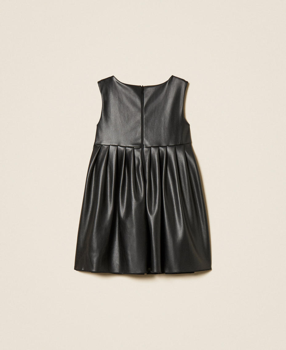 Girls' short faux leather dress with Oval T Black Girl 252GB2041_00006_S1