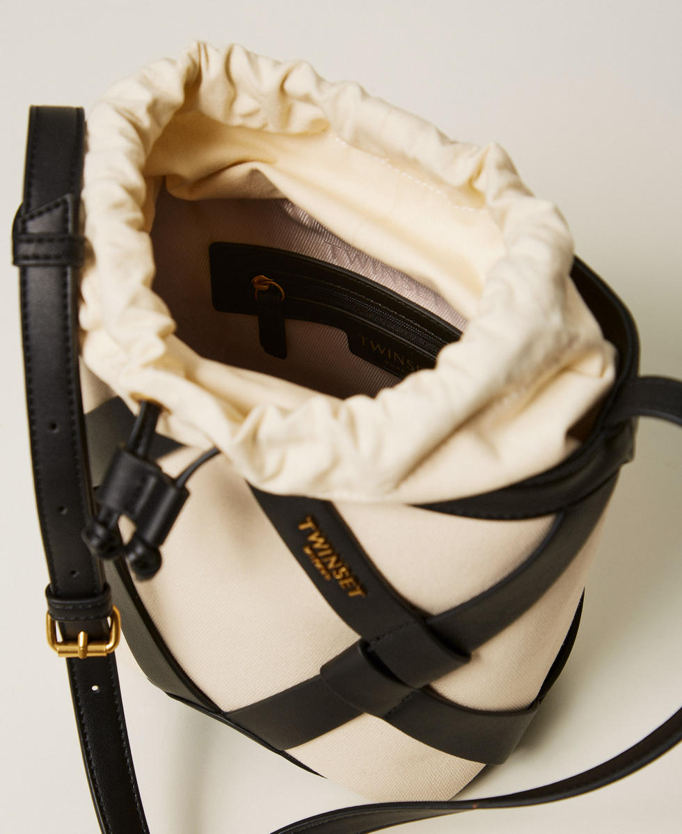 Beuteltasche aus Canvas Zweifarbig Perlmuttwei&szlig; / Schwarz Frau 261TB7270_02711_04