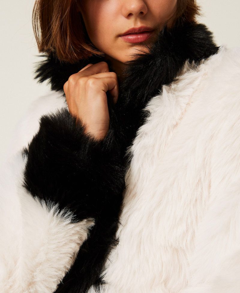 Cappotto in faux fur bicolore Bicolor Bianco "Neve" / Nero Donna 252TT2153_12865_05