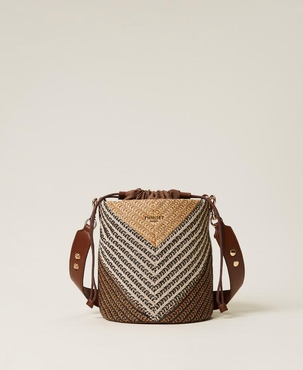 Borsa a secchiello jacquard in rafia