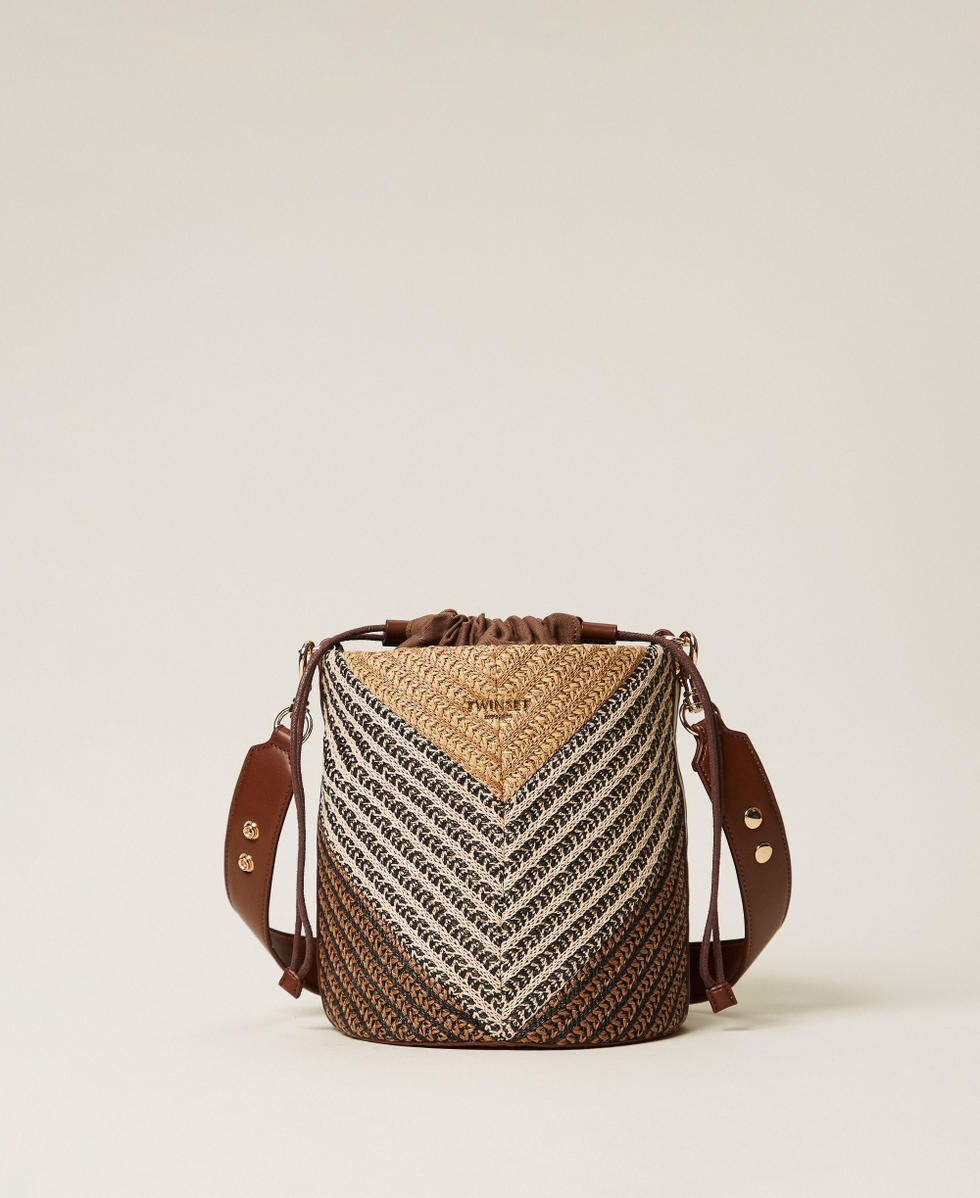 Jacquard raffia bucket bag