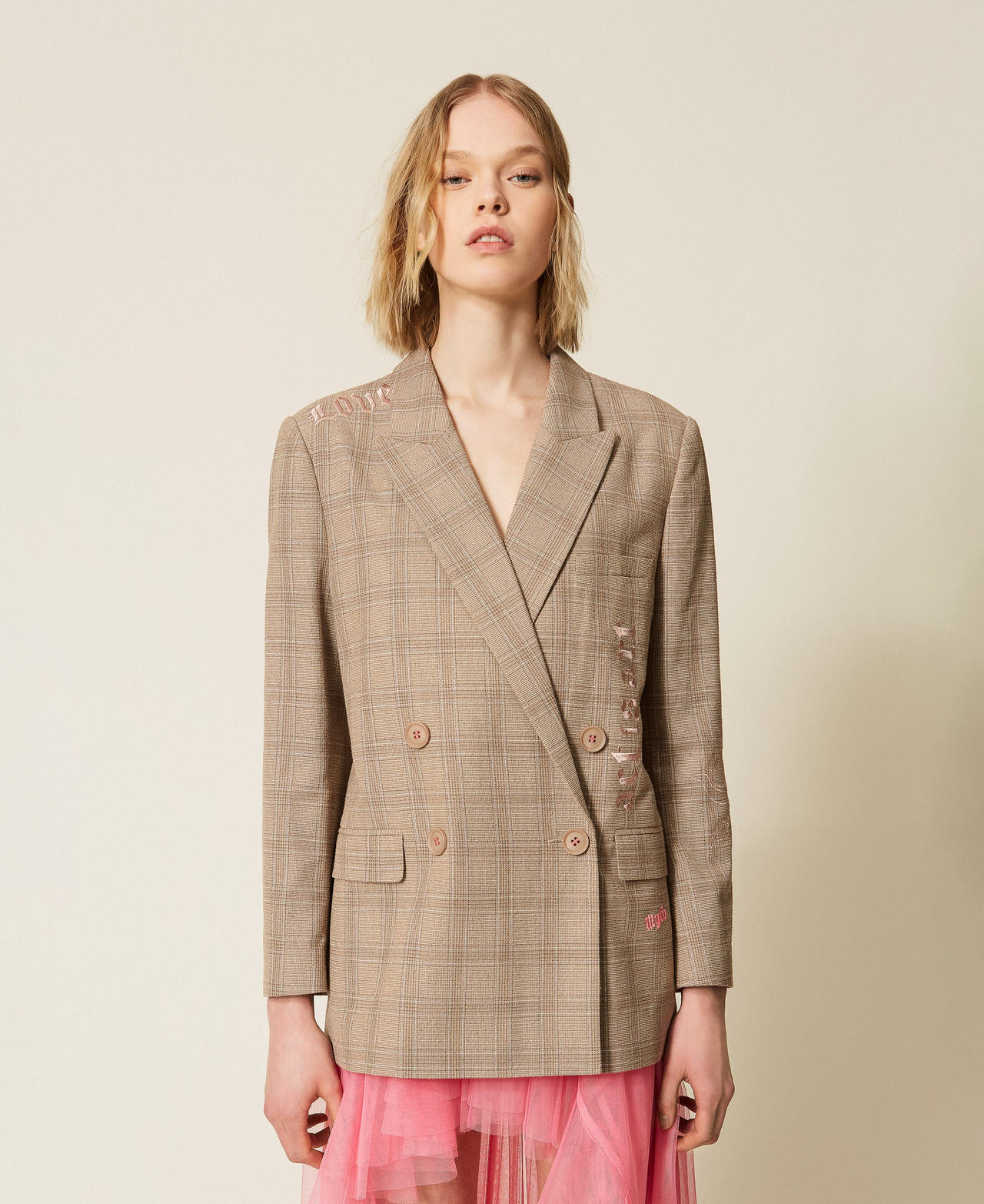 MYFO check blazer with embroidery Nude Beige Shade Check Woman 261AQ2020_13509_01