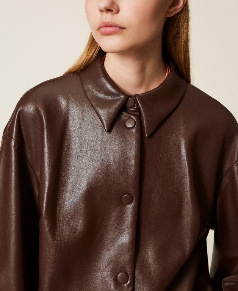 Blouson effet cuir avec col chemise Coffee Femme 252TP2090_00203_04