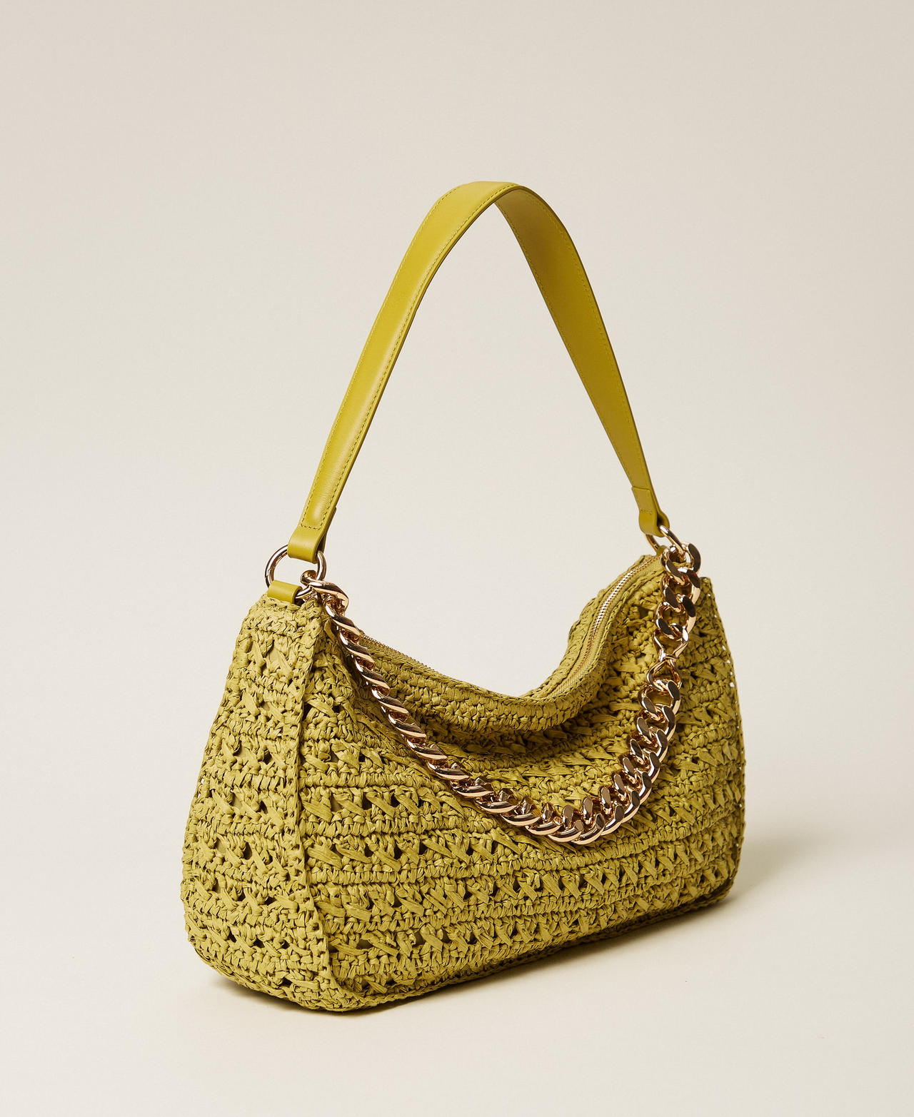 Large crocheted raffia Liliane bag Avocado Oil Green Woman 261TD8080_12117_02