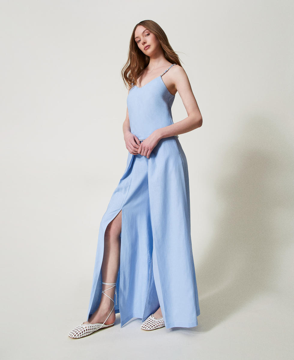 Linen palazzo trousers Light Blue Topaz Woman 251LM2QCC_12106_02