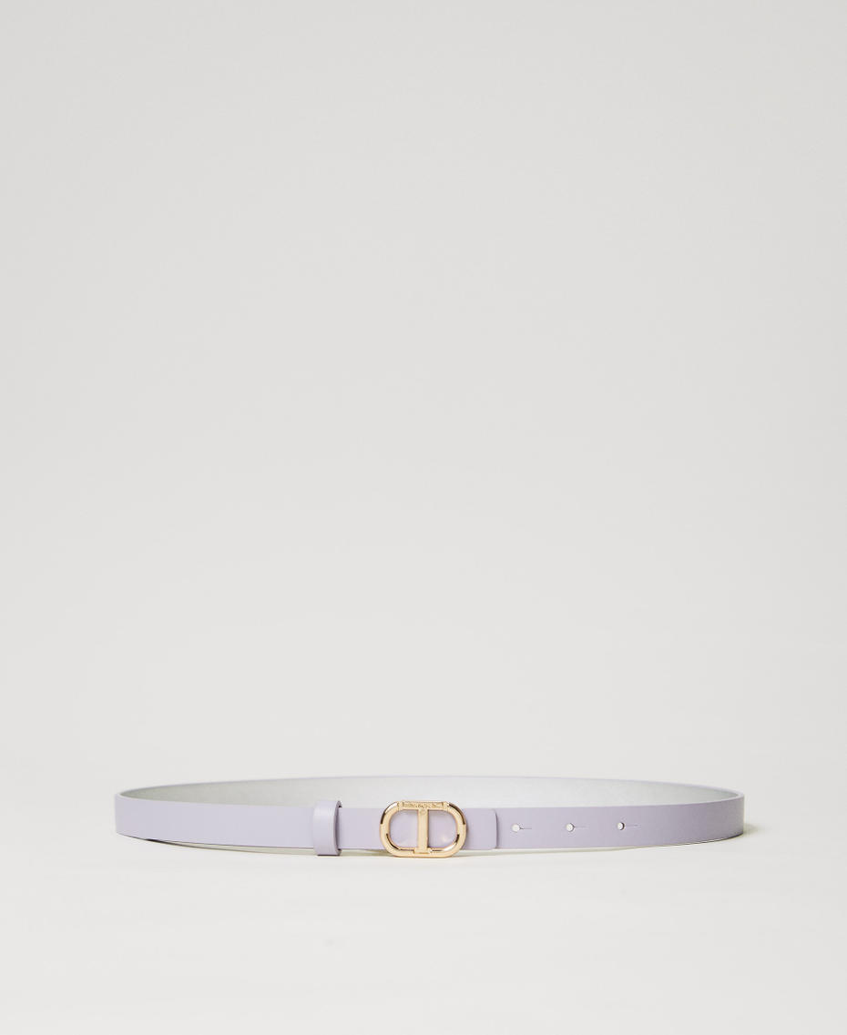 Thin reversible leather belt Two-tone Lilac Bloom/Silver Woman 251TO5051_12408_01