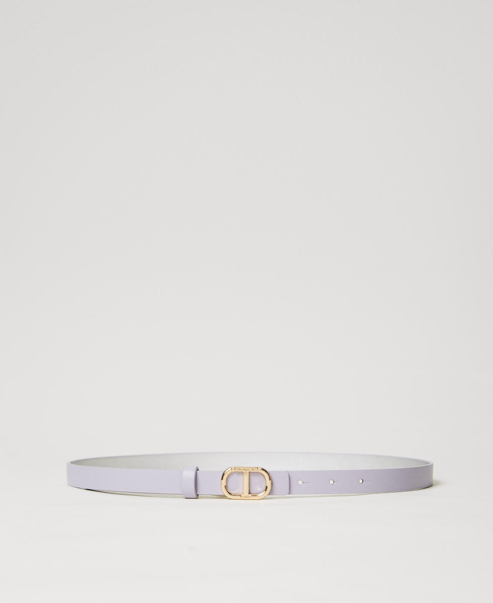 Thin reversible leather belt Two-tone Lilac Bloom/Silver Woman 251TO5051_12408_01