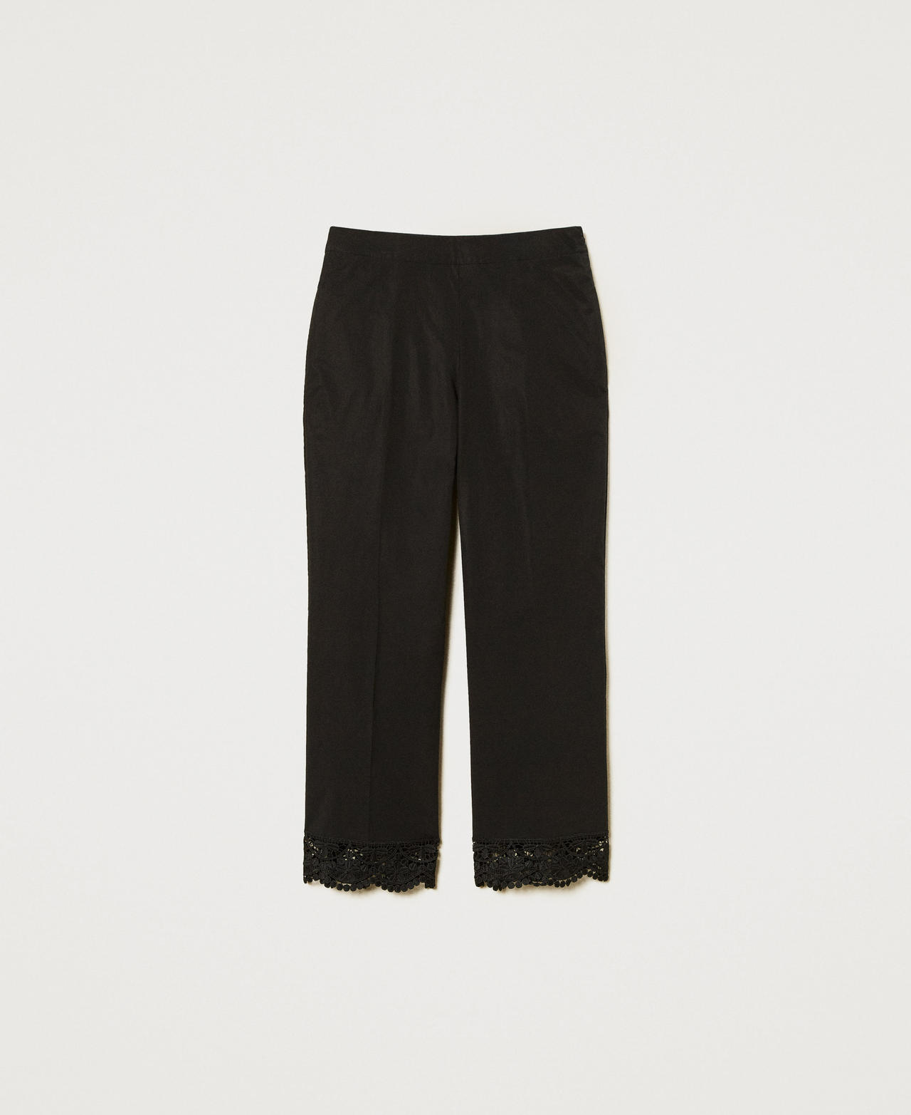 Pantalon cropped en popeline avec dentelle Noir Femme 251TT2094_00006_0S