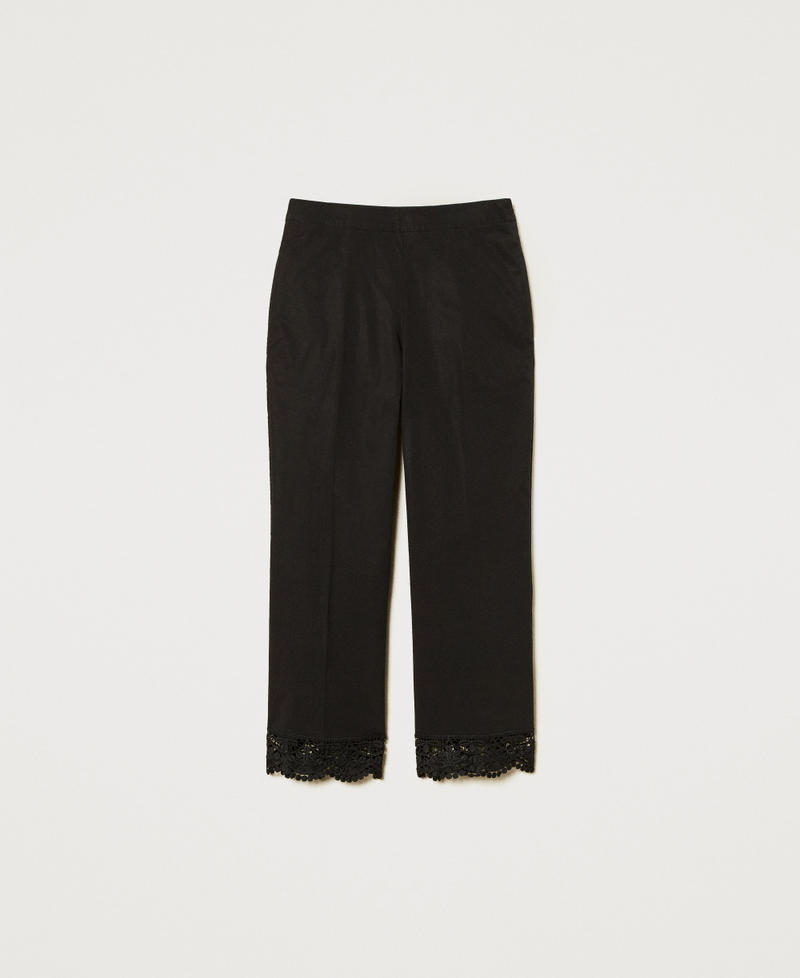 Cropped poplin trousers with lace Black Woman 251TT2094_00006_S0