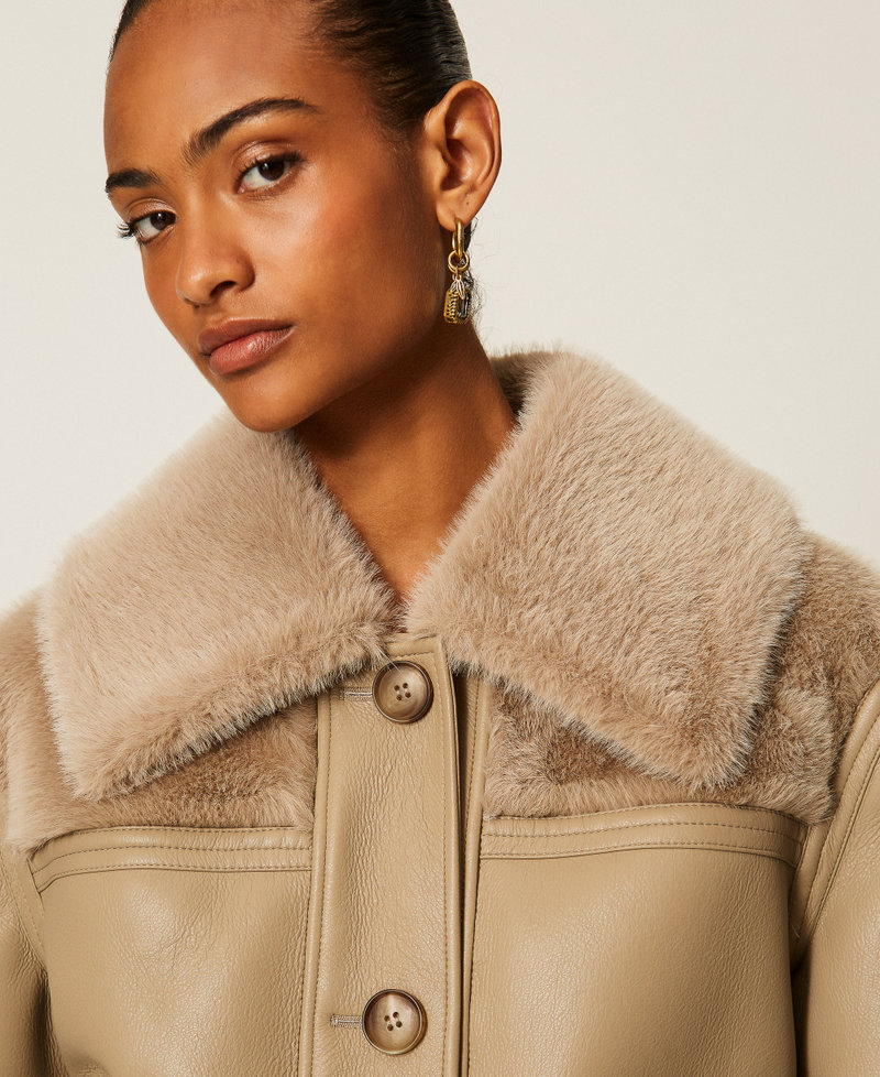 Giacca effetto pelle con faux fur Mastice Donna 262TT2050_00369_05
