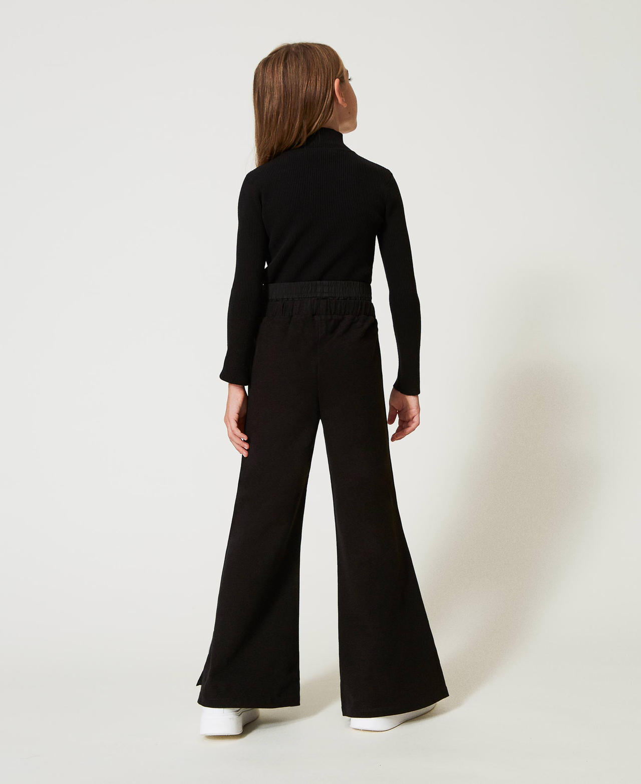 Plush fabric palazzo trousers with logo Black Girl 242GJ2334_00006_03