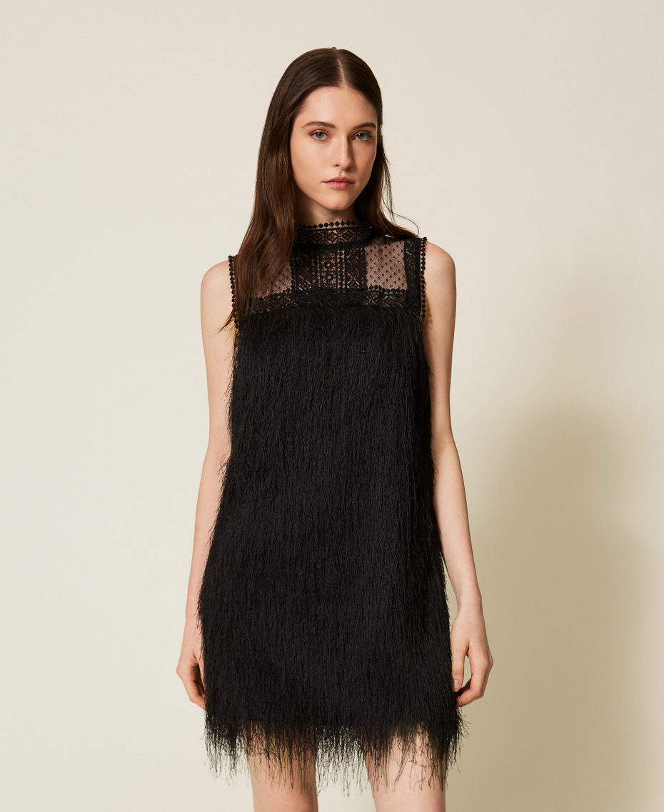 Short dress with fringes and tulle Black Woman 252TT2301_00006_01
