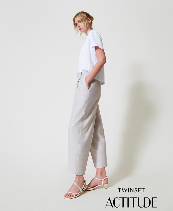 Linen blend trousers with pleats