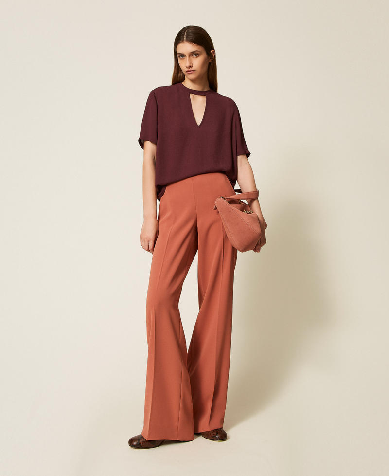 Crêpe de Chine blouse with cut-out “Wine tasting” Purple Woman 252TP2292_05609_T0