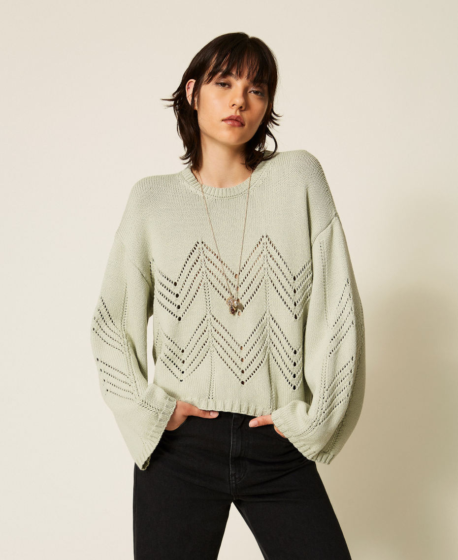 Pullover aus Wollmischung im Chevron-Dessin Sage Frau 262TP3191_13618_01