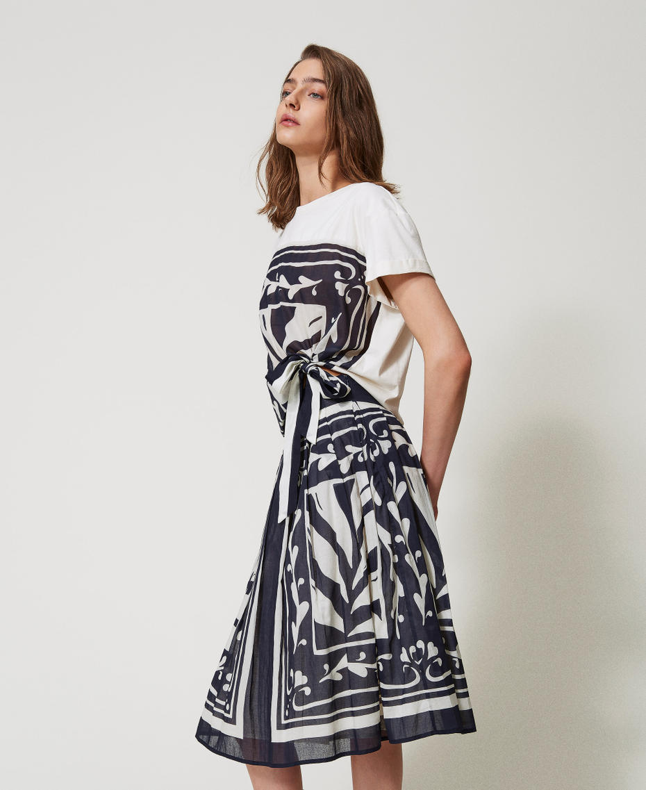 Midi skirt in printed muslin Classic Blue/Sugar Foulard Print Woman 251LM2BBB_12380_01