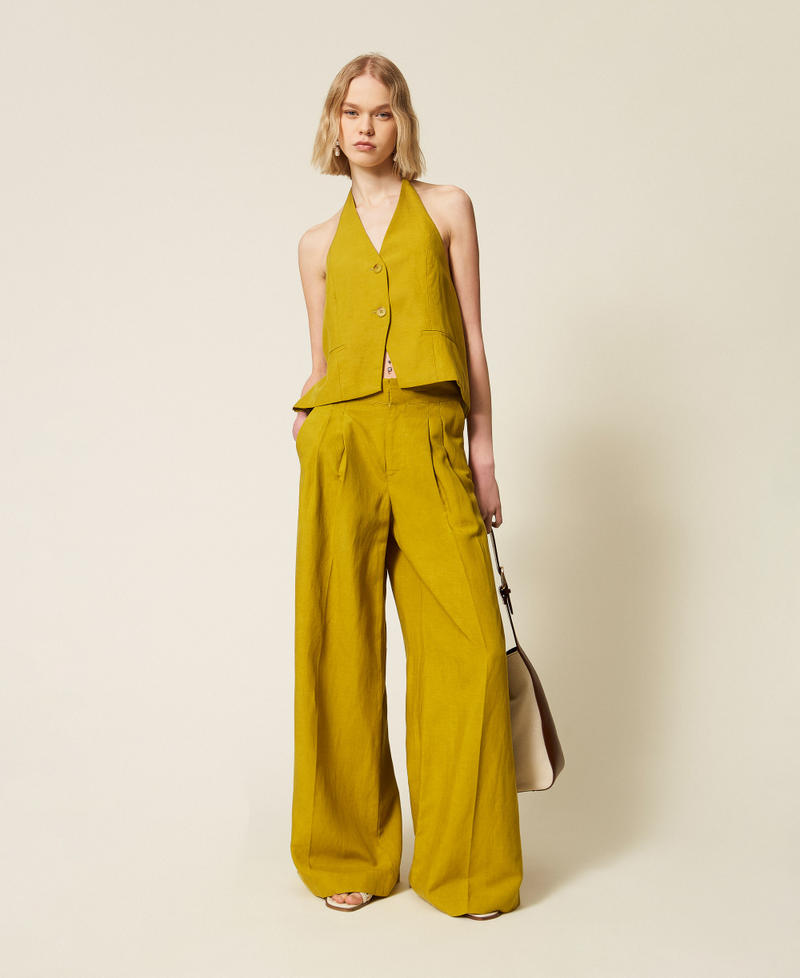 Pantalon ample en lin m&eacute;lang&eacute; Vert &laquo;&nbsp;Avocado Oil&nbsp;&raquo; Femme 261TT2552_12117_T0